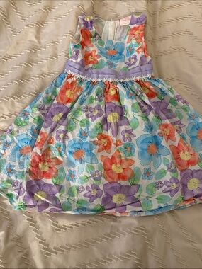 Floral Sleeveless Girls Dress with Lavender Sash